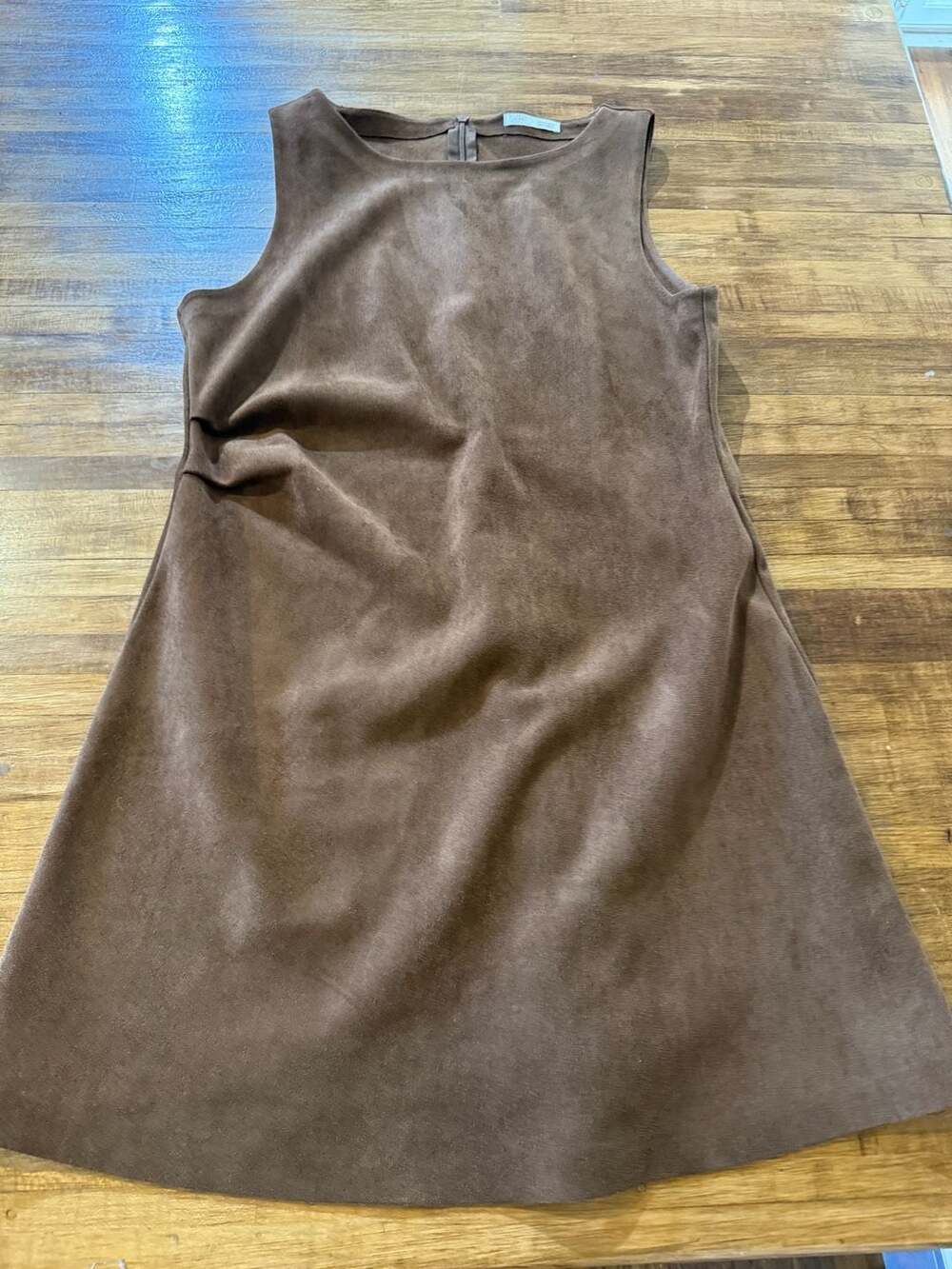 Zara Brown Faux Suede Sleeveless Mini Dress Size L (c1)